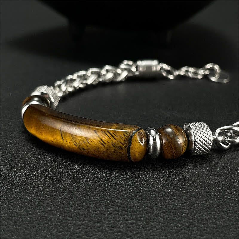 Buddha Stones Tiger Eye Black Obsidian Stone Titanium Steel Strength Buckle Bracelet