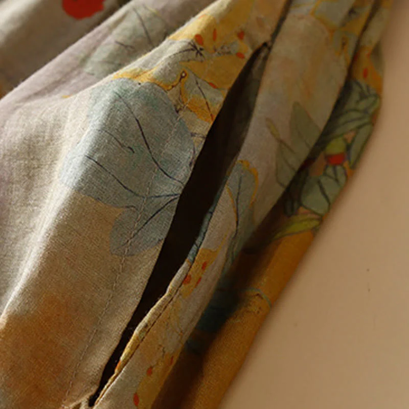 Buddha Stones Retro Casual Chinese Frog-Button Design Women's Harem Pants With Pockets