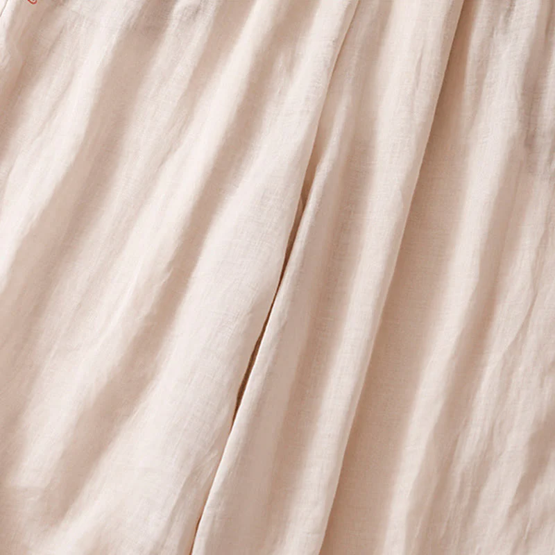 Buddha Stones Casual Flower Embroidery Women's Cotton Linen Elastic Waist  Wide Leg Pants With Pockets