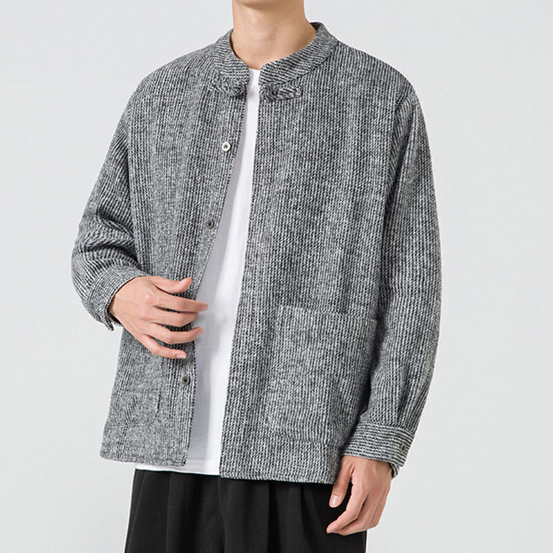 Buddha Stones Long Sleeve Frog-button Design Men's Cotton Jacket Shirt With Pockets