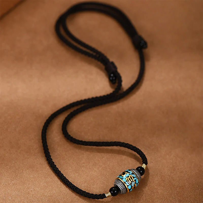 Buddha Stones Tibet Om Mani Padme Hum Dzi Bead Pattern Protection Rotatable Necklace Pendant