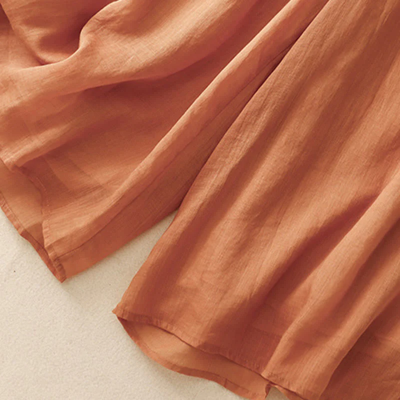 Buddha Stones Simple Design Drawstring Linen Women's Wide Leg Pants With Pockets