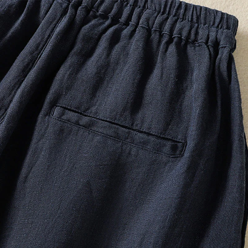 Buddha Stones Casual Plain Drawstring Design Women's Cotton 7-8 Length Pants With Pockets