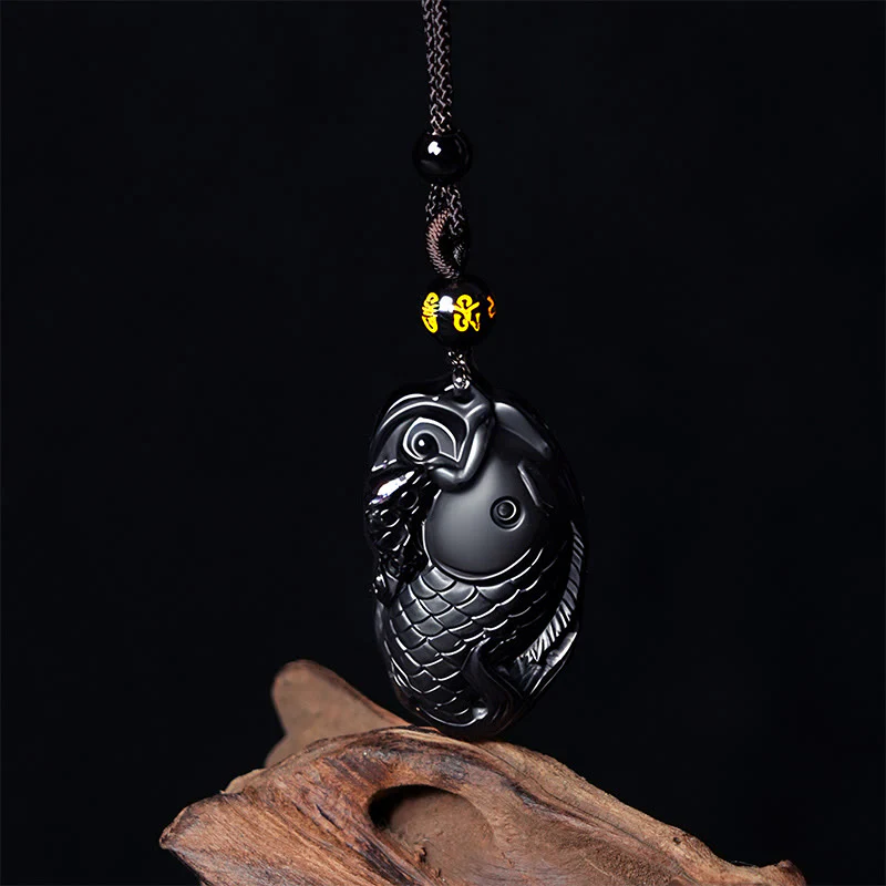 Buddha Stones Natural Black Obsidian Amphioxus Strength Necklace Pendant
