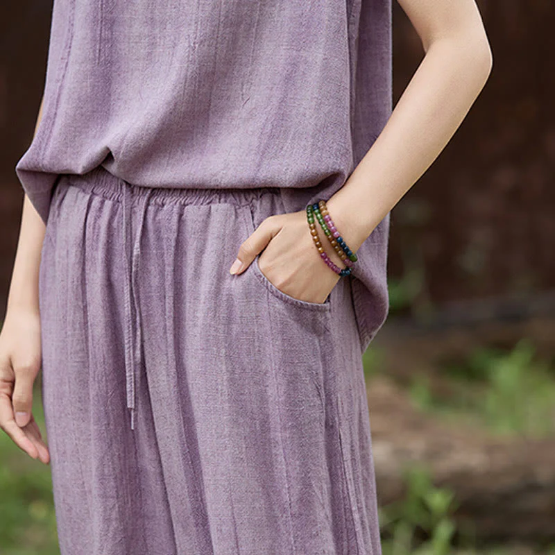 Buddha Stones Casual Tie-Dye Women's Linen Wide Leg Pants With Pockets