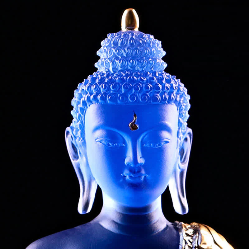 Buddha Stones Medicine Buddha Handmade Liuli Crystal Art Piece Compassion Statue Home Office Offering Decoration