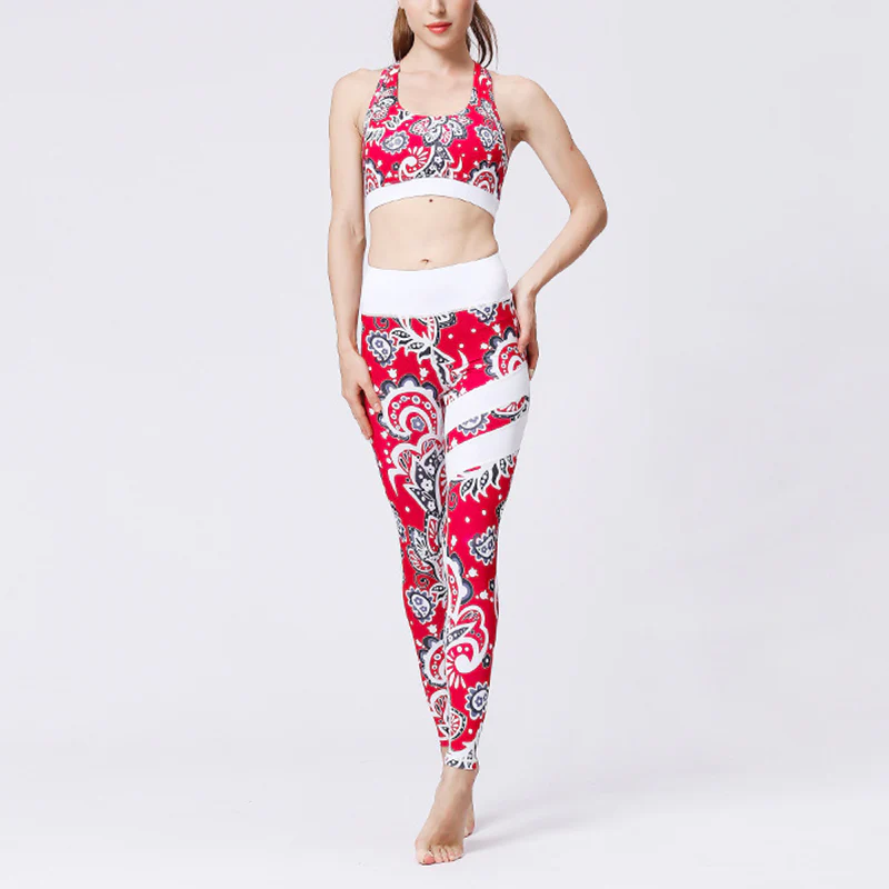 Buddha Stones 2Pcs Sunflower Flowers Leaves Print Top Pants Sports Fitness Yoga Women's Yoga Sets