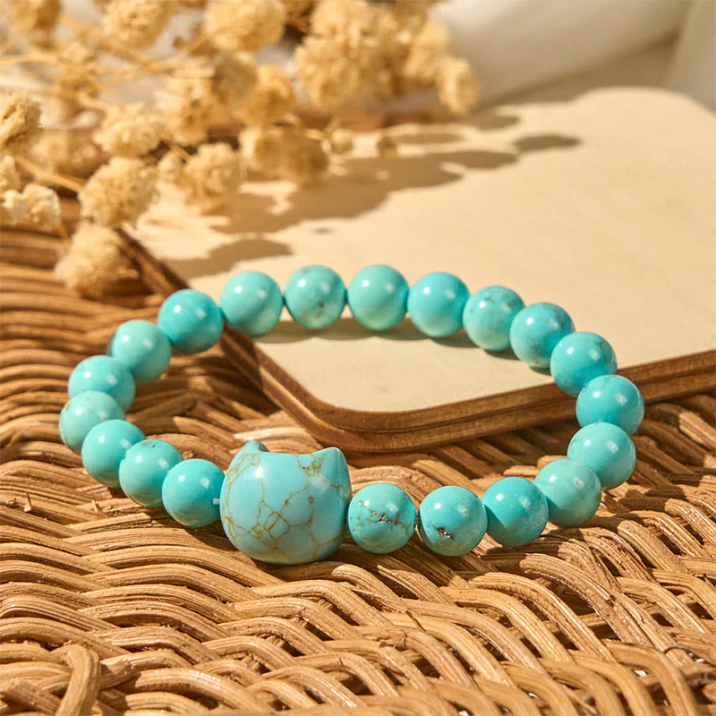Buddha Stones Natural Cat Turquoise Strength Beads Bracelet