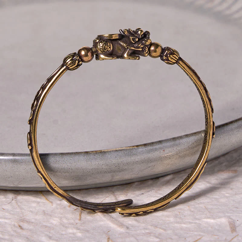 Buddha Stones Pi Xiu Carrying Coin Ingot Copper Brass Luck Wealth Bracelet Bangle