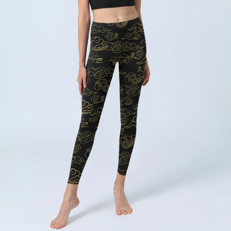 Buddha Stones Golden Clouds Print Gym Leggings Women's Yoga Pants