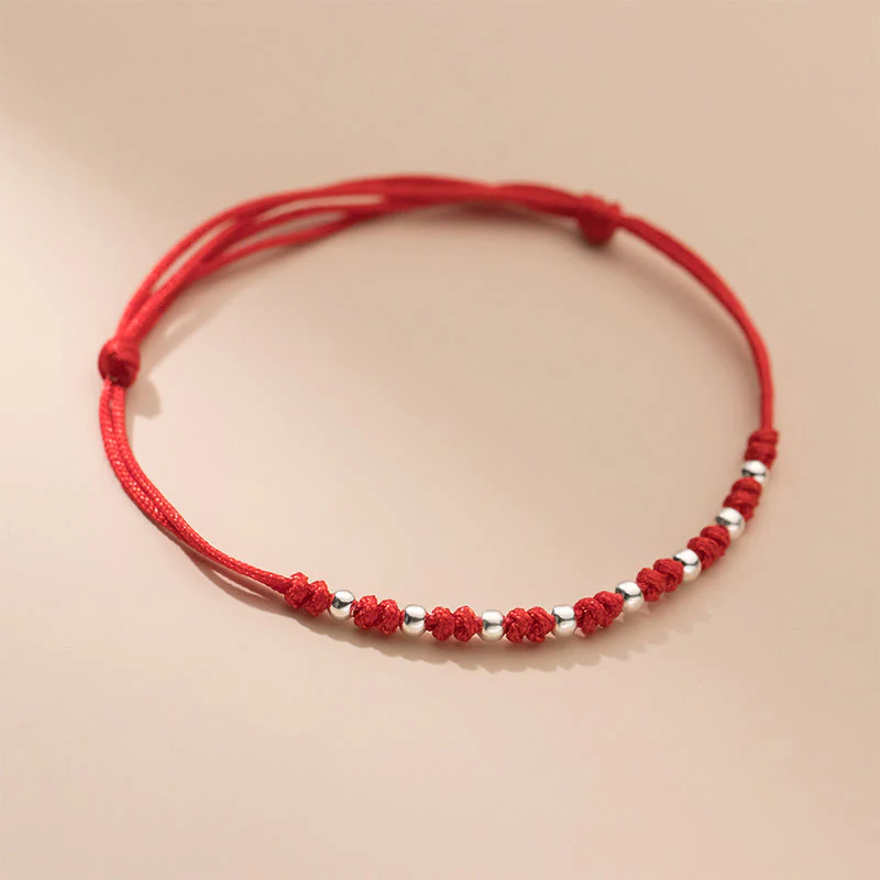 Buddha Stones 925 Sterling Silver Beads Red String Adjustable Luck Bracelet