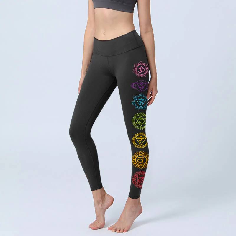 Buddha Stones OM Symbol Sanskrit Characters Print Gym Leggings Women's Yoga Pants