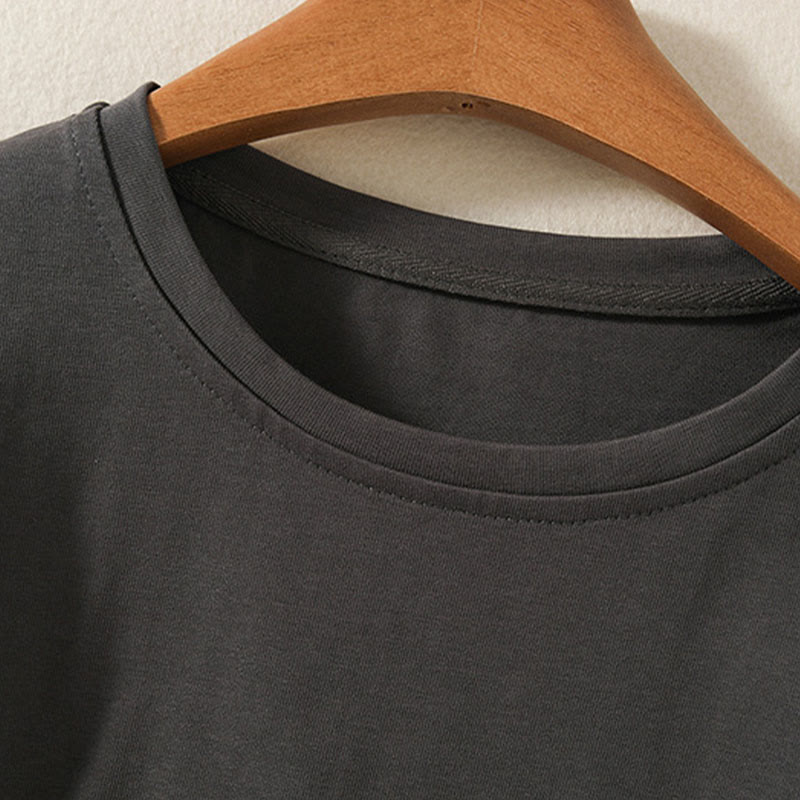 Buddha Stones Casual Pure Irregular Hem Cotton Linen Women's Long Sleeve T-shirt