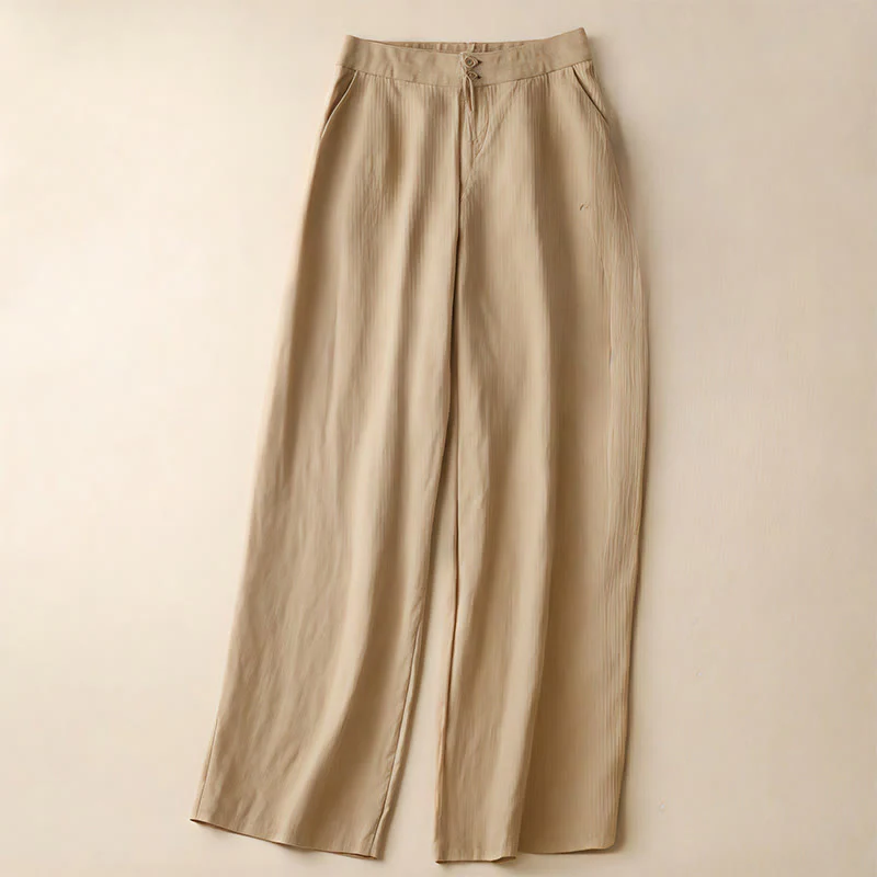 Buddha Stones Summer Casual Simple Design Linen Women's Wide Leg Pants With Zipper Pockets
