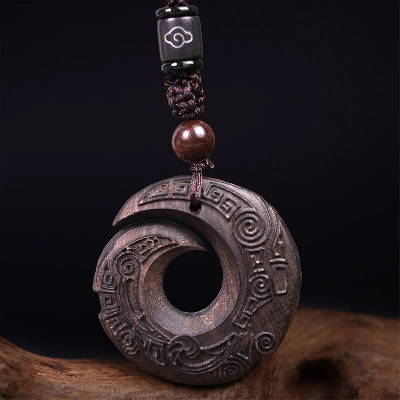 Buddha Stones Ebony Wood Sandalwood One's Luck Improves Design Pattern Peace Necklace Pendant