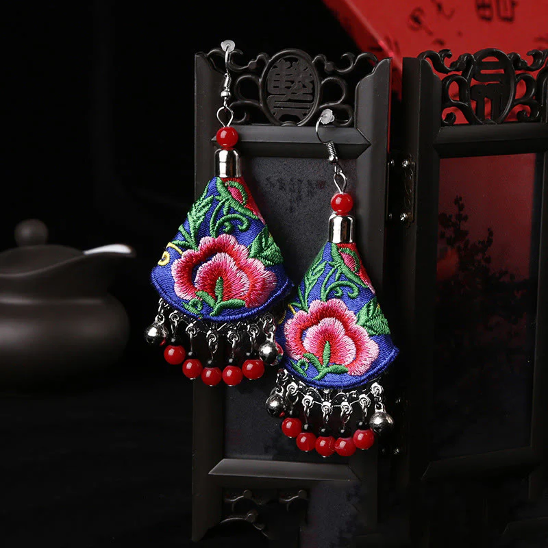 Buddha Stones Handmade Yi Embroidery Flower Harmony Earrings