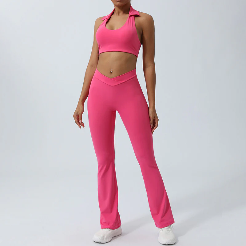 Buddha Stones 2Pcs Workout Sleeveless Backless Top Shorts Flared Pants Sports Fitness Yoga Outfit Set