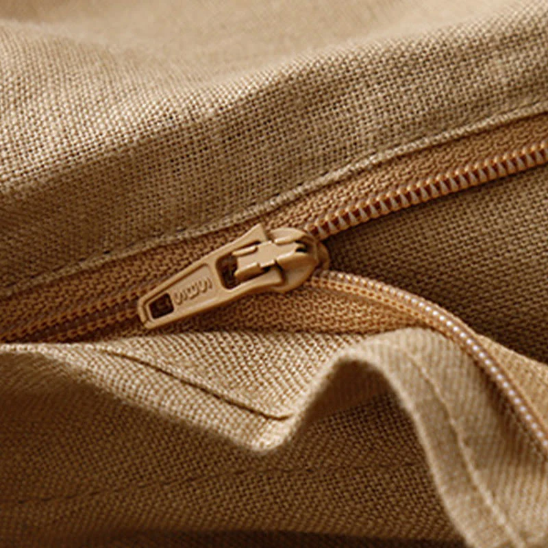 Buddha Stones Summer Casual Simple Design Linen Women's Wide Leg Pants With Zipper Pockets