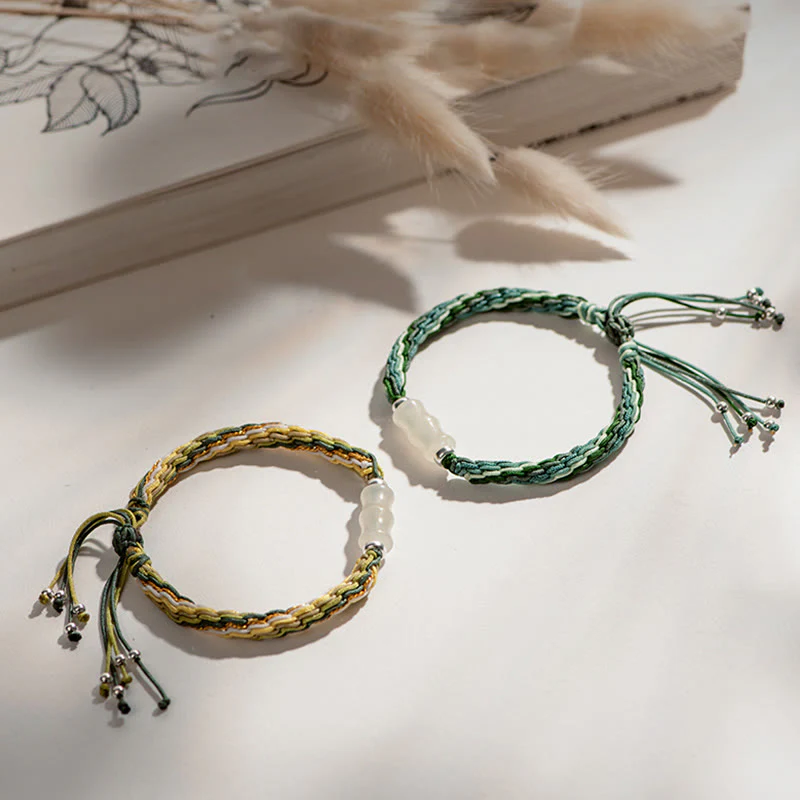 Buddha Stones White Jade Bamboo Reincarnation Knot Wealth Luck Strength String Bracelet