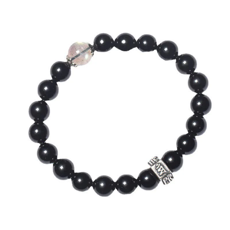 Buddha Stones Chinese Zodiac Natal Buddha 925 Sterling Silver Black Obsidian Moonstone Strength Bracelet
