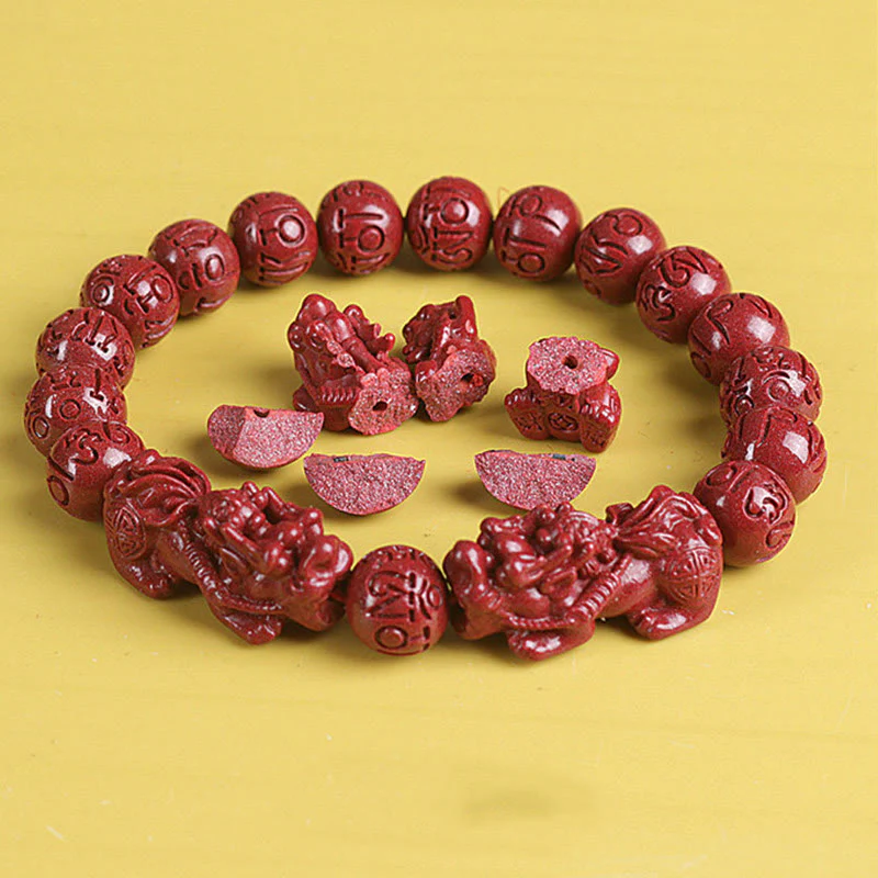Buddha Stones Natural Double PiXiu Cinnabar Om Mani Padme Hum Wealth Luck Bead Bracelet