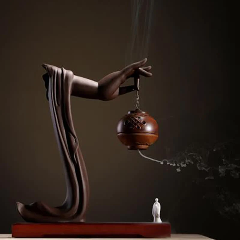 Buddha Stones Tibetan Lotus Blessing Ceramic Incense Burner Decoration