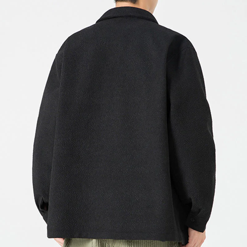 Buddha Stones Long Sleeve Frog-button Design Men's Polyester Jacket Shirt With Pockets