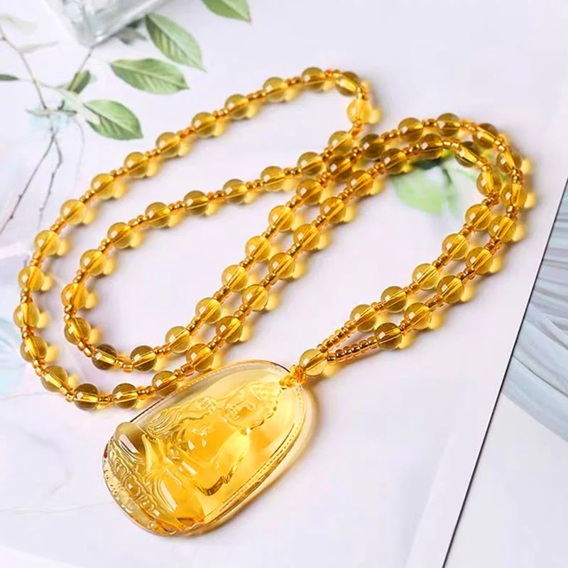 Citrine Guardian Buddha Serenity Pendant Necklace (Extra 40% Off | USE CODE: FS40)