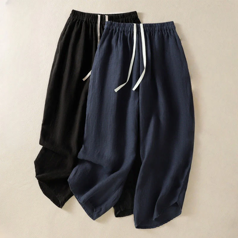 Buddha Stones Casual Plain Drawstring Design Women's Cotton 7-8 Length Pants With Pockets