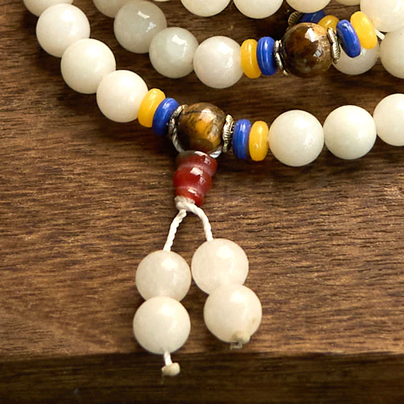 Buddha Stones 108 Mala Beads Natural Quartzite Wealth Luck Bracelet