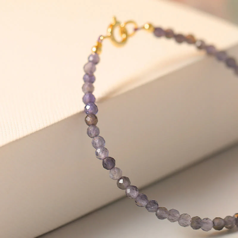 Buddha Stones 3mm Amethyst Iolite Ultra-thin Beads 14k Gold Plated Copper Communication Bracelet