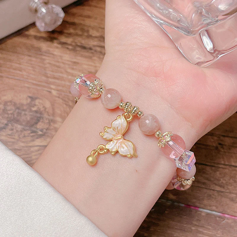 Buddha Stones Natural Amethyst Sun Stone Butterfly Peace Bracelet