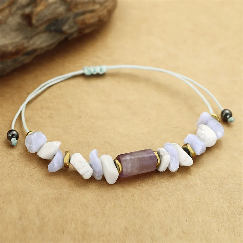 Buddha Stones De-Stress Amethyst Blue Lace Agate Howlite Healing Bracelet