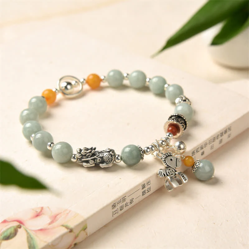 Buddha Stones 925 Sterling Silver Natural Jade Amber PiXiu Pony Success Bracelet