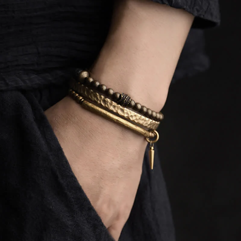 Buddha Stones Lava Rock Stone Copper Balance Cuff Bracelet Bangle