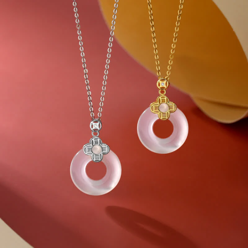 Buddha Stones 925 Sterling Silver Chalcedony Coin Peace Buckle Positive Necklace Pendant