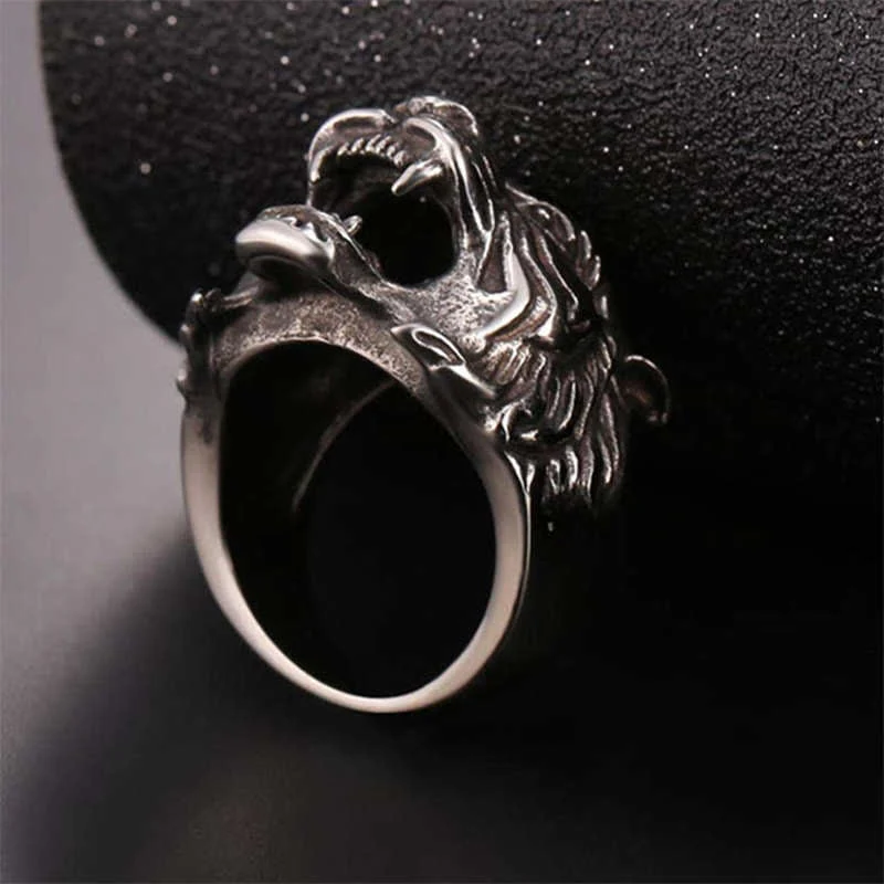 Buddha Stones Men's Animal Tiger Head Titanium Steel Balance Calm Punk Rock Biker Ring