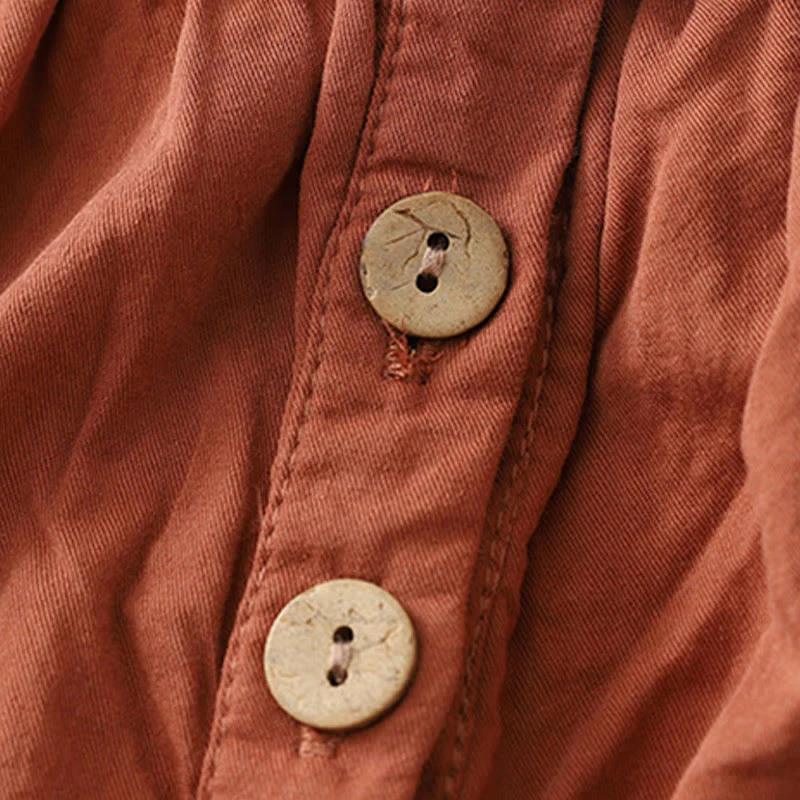 Buddha Stones Casual Ruffled Lace Patchwork Design Puff Sleeve Cotton Midi Dress With Pockets