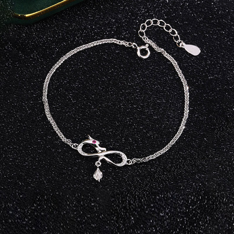 Buddha Stones Year Of The Dragon 999 Sterling Silver Zircon Endless Knot Tail Charm Luck Protection Bracelet (Extra 30% Off | USE CODE: FS30)