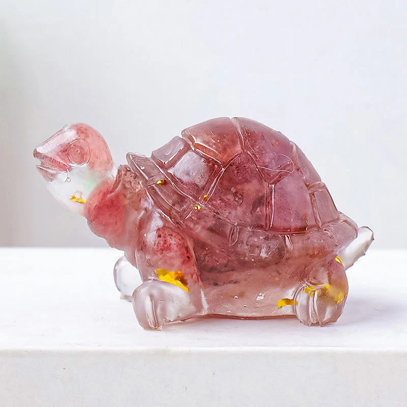 Buddha Stones Natural Crystal Gravel Drip Resin Small Turtle Decoration Statue