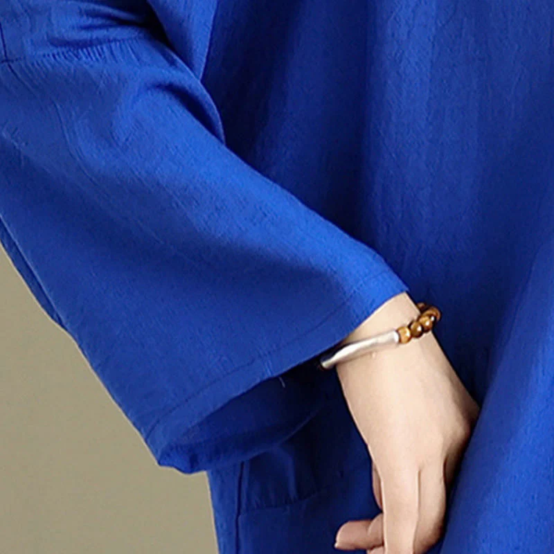 Buddha Stones Fall Casual V-Neck Long Sleeve Cotton Midi Dress