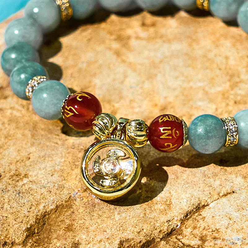 Buddha Stones Natural Green Jade Om Mani Padme Hum Cyclone Charm Luck Bracelet
