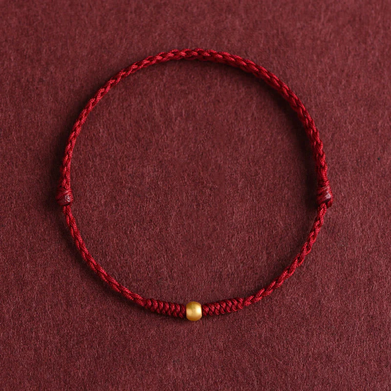 Buddha Stones 999 Gold One Mini Bead Design Handmade Strength Braided Rope Bracelet Anklet