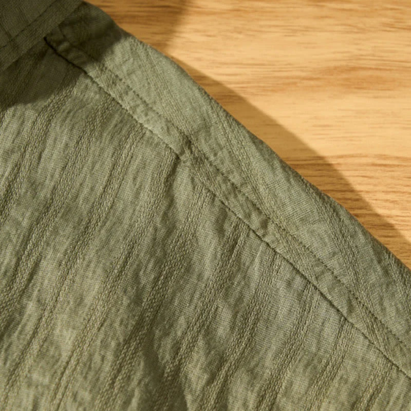 Buddha Stones Summer Solid Breathable Men's Buttons Short Sleeve Tencel Shirt