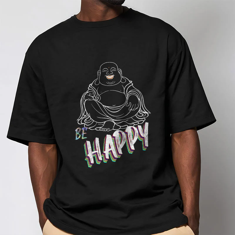 Buddha Stones BE HAPPY Laughing Buddha Tee T-shirt