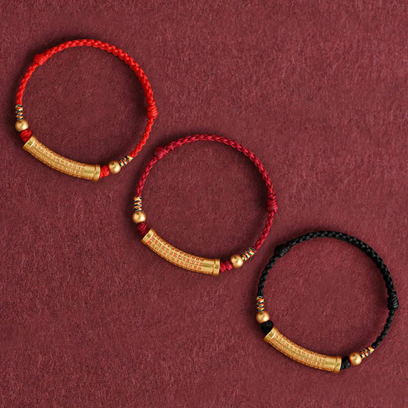 Buddha Stones Handmade Alloy Heart Sutra Protection Strength Rope Bracelet Anklet