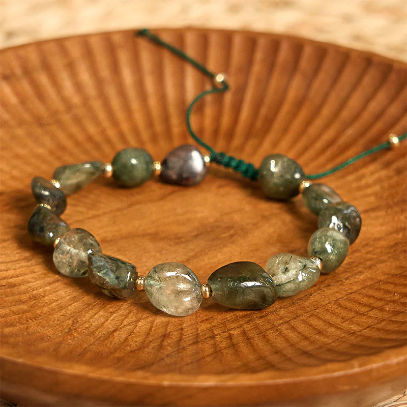 Buddha Stones Green Rutilated Quartz Braid String Protection Bracelet