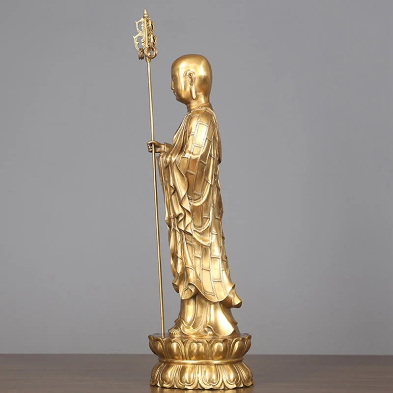 Buddha Stones Ksitigarbha Bodhisattva Figurine Compassion Copper Statue Home Offering Decoration