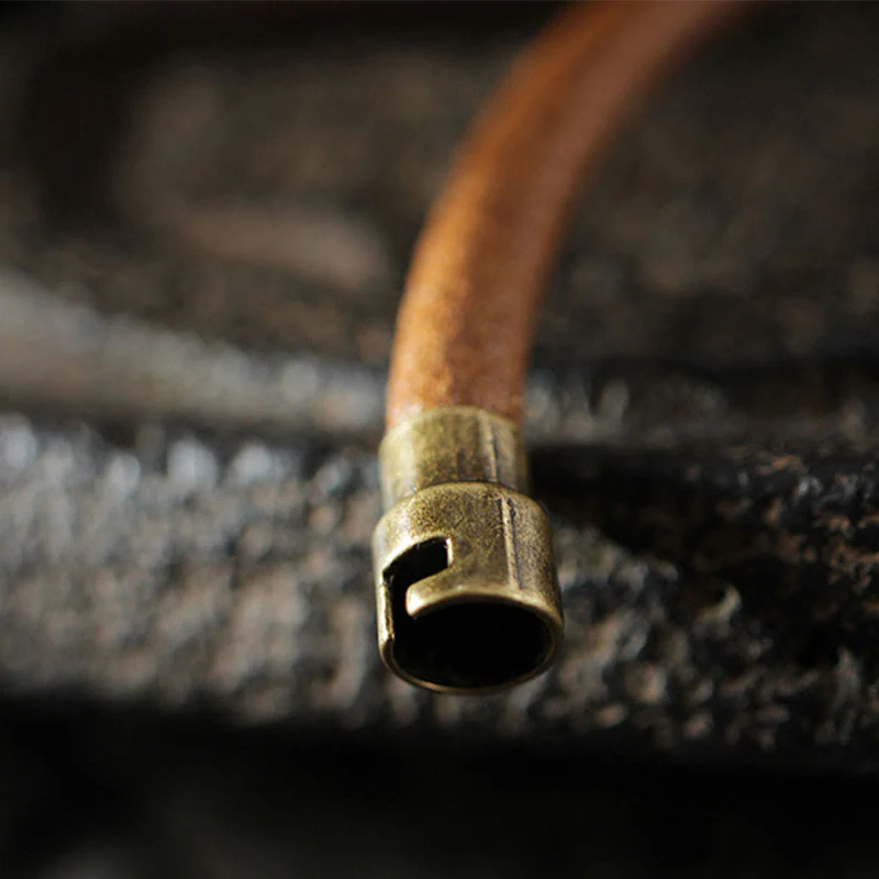 Buddha Stones Retro Leather Luck Healing Copper Magnetic Buckle Bracelet