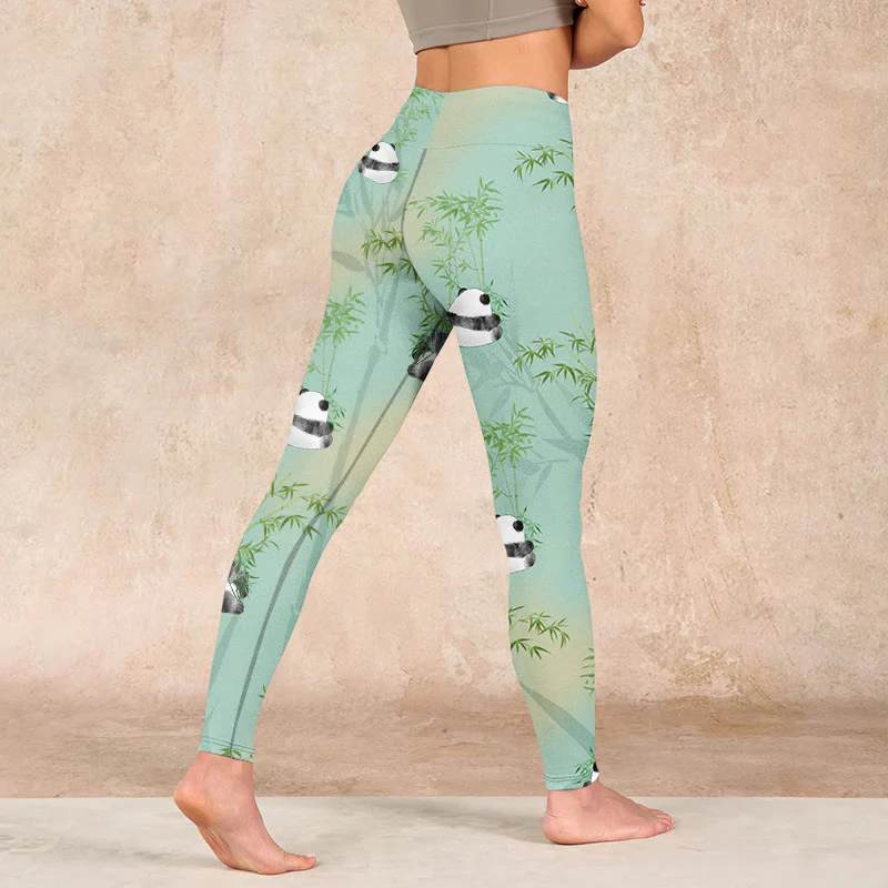 Buddha Stones Bamboo Panda Print Gym Leggings Women's Yoga Pants